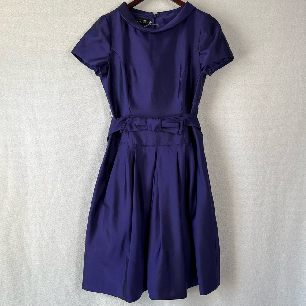 Rickie Freeman for Teri Jon purple belted short sleeve cocktail dress women’s 4